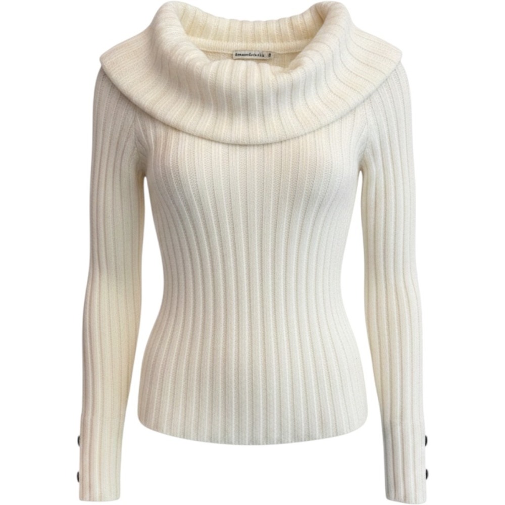 Abercrombie & Fitch Cowl Neck Sweater Womens M Cream Ribbed Knit Off Shoulder